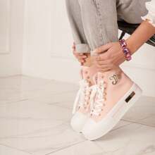 女士纯色拼接休闲运动鞋，适合日常穿着 - 粉紅色-9149 - 查看 2