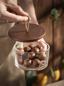 1set New Creative Glass Living Room Fruit Plate With Lid, Japanese Style Multi-Compartment Dry Fruit Tray, Household Tea Table Fruit Plate