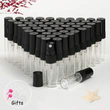 5/56 Stücke nachfüllbare transparente Glasparfümflaschen, mit feinem Zerstäuber in Schwarz, 0.07oz/0.1oz/0.17oz/0.34oz, Kunststoff Zerstäuber, Mini Reise-Utensilien, feuchtigkeitsspendend