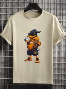 大码男士夏季卡通小鸭子印花圆领短袖休闲 T 恤