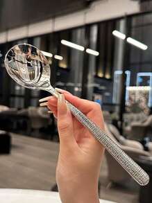 New Luxury Stainless Steel Eating Spoon, Tableware Household Long Handle Round Spoon, Cute Large Spoon - Multicolor - View 6