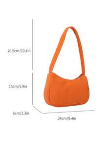 1pc Solid Color Corduroy Zipper Crossbody Bag, Perfect Accessory For Women's Autumn Outfits, Ideal For Valentine's Day - Orange - View 3