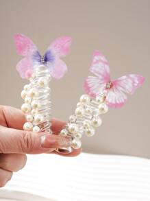 1pc/2pcs/3pcs Cute Fairy Hair Accessories, Pearl Net & Butterfly Rose Flower Spiral Hair Scrunchies, Suitable For Little Girls Braiding & Ponytail