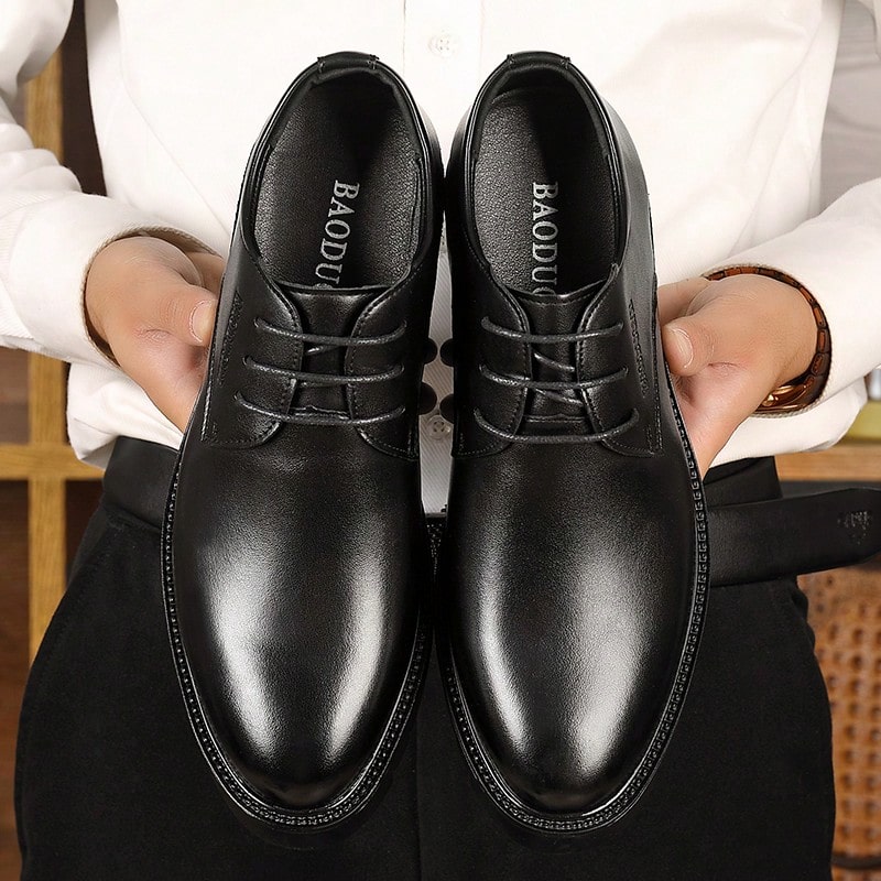 Men's Business Style Solid Black Round Toe Lace Up Formal Office Dress ...