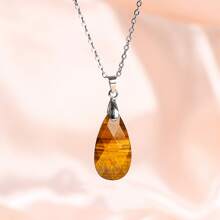 1 件装水滴天然石吊坠紫水晶粉水晶项链女士珠宝礼物