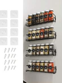 2 件/4 件简约纯色香料罐架，厨房储物架 - 黑色 - 查看 1