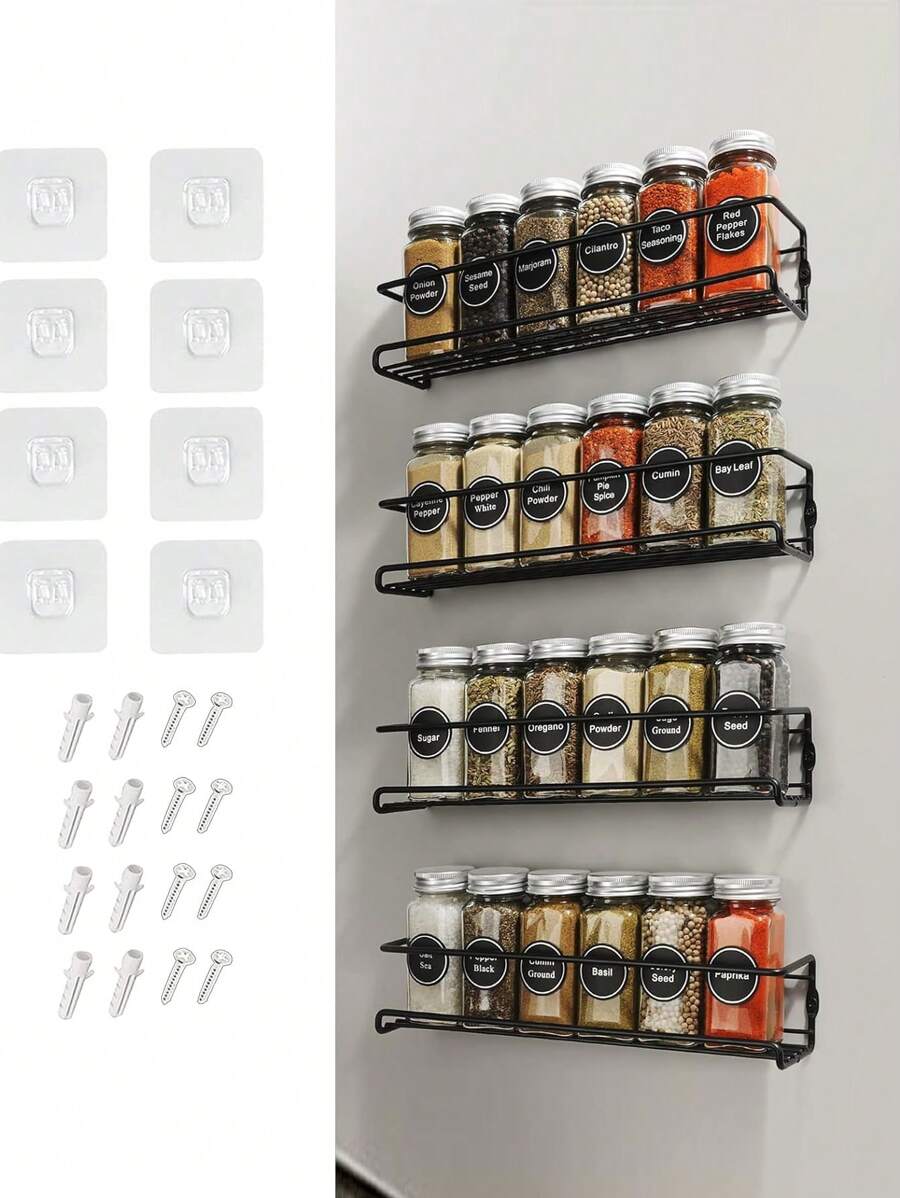 2 件/4 件简约纯色香料罐架，厨房储物架 - 黑色 - 查看 1