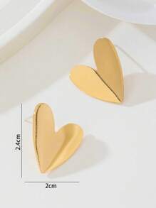 1 Pair Metallic Minimalist Heart Outline Stud Earrings, Gift For Women