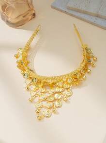 Herseygold 1pc Gold-Plated Hair Clip With Elizabeth Coin, Tassel Pendant, Ornament Jewelry Hair Accessory For Women, Festival Celebration - Gold - View 2