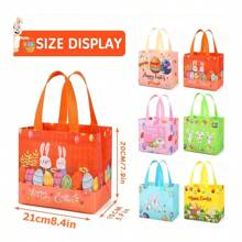 12/6 件复活节礼品袋，带手柄的复活节篮子礼品袋可重复使用无纺布手提袋适用于复活节假期春季派对用品开口尺寸 21x20x15cm