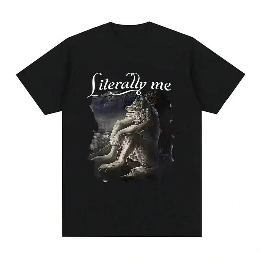 Meme T-Shirt Comedy Alpha Wolf Literally Me Unisex Male Female 100% Cotton Top Premium Streetwear Launch Immediate Shipping Various Colors!! Plus Size - 黑色 - 查看 1
