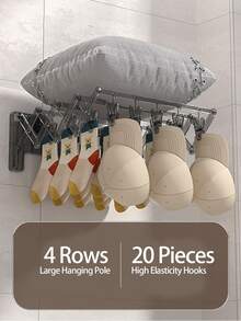 Non Drilling Multifunctional High-Strength Telescopic Suction Cup Wall Mounted Drying Rack, Household Storage Shelf, Drying Rack, Bathroom Rack, Sock Rack, Underwear Rack, Towel Rack, Free Extension Saves Space, With 4 Rows Of Hanging Rods And 20 Hooks, Suitable For Drying Socks, Underwear, Towels, Shoes, Hats, Pillows ﻿ - Transparent - View 5