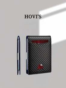 HOVI'S Portafoglio corto in fibra di carbonio, portacarte aziendale minimalista, con protezione RFID antifurto, fermasoldi a due pieghe
