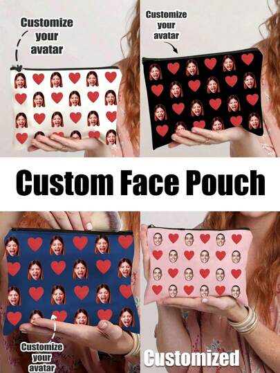 1pc Custom Face Pouch Cosmetic Bag With Photo Picture Customized Friend's/Family's/Your Own Face-Personalized Photo Collage Tote Bag-Gift For Girlfriend/Wife, Valentines Gift,Wedding Gifts,Portable,Multifunction,Versatile,Large Capacity,Lightweight,Functional,Practical,All-Purpose,Colorful,Cute,Adorable,Kawaii,Y2K,Vacay Vibes/Vacation,Leisure,Commuting,Business Casual,Custom,Personalized,Unique,Customized,Travel Bag,Toiletry Bag,Girlfriend,Boyfriend,Family,Friends,For Outdoors/Outings/Travel/Hiking/Stadium/Sports/Climbing,For Business/Commute/Work/Office,Delicate Romance,Travel Gift, Travel Gift For Family