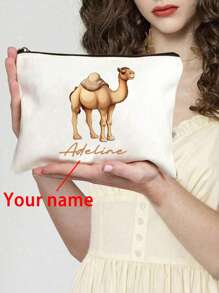 1pc Custom Camel Printed Cosmetic Bag,Customizable To Your Exclusive Design, Storage Bag,Reusable Women'S Toiletry Organizer, School - Multicolor - View 10