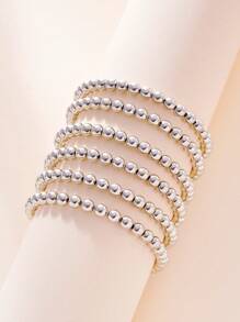 6 件/套简约时尚银球装饰珠链手链套装，适合日常佩戴、度假、聚会、约会、礼物