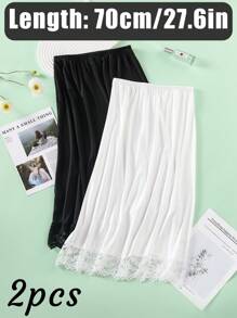 3 Pieces/2 Pieces/1 Piece, Multi Specification, Multi-Color, Solid Color, Spring And Summer Styles, Anti Transparency And Anti Light Medium Long Skirt, Inner Lining Skirt, Lace Bottom, Anti-Static Skirt, Elastic Waistband Suitable For Slightly Overweight Girls, Suitable For Daily Wear Summer, School Fall, Autumn, Halloween