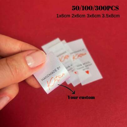 Custom 50-200PCS Satin Ribbon Personalized Clothing Sewing Labels Clothes Washable Label, Men's And Women's Clothing Collar,Name Fabric White Tags With Multicolor Design, Exquisite Embroidered Personalized Handmade Tags For Clothing, Bags, Dress, T-Shirt, Hat, Scarf ,School Uniforms, Bed Sheets, Hats, Socks, School Bags, Etc.