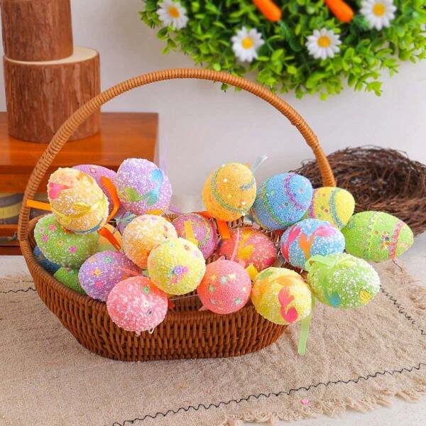 1/6pcs Happy Easter Cute Foam Egg Decorations, 8.26 Inch, Beautiful & Adorable - Suitable For Vase, Core Decor, Outdoor Garden, Birthday Party, Window Desk, Home Decor, Best Gift
