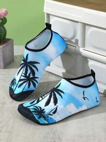 Coconut Tree Print Beach Swimming Snorkeling Non-Slip Water Shoes - Royal Blue - View 4