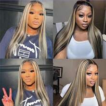 Brennas Highlight Straight Wig Pre Cut 5X5 Lace Closure Wigs Human Hair  Pre Plucked Glueless Wig 34 Inches Bye Bye Knots Put On And Go Wig 200% Density Blonde P1b/27 Colored Straight HD Transparent WigS For Women