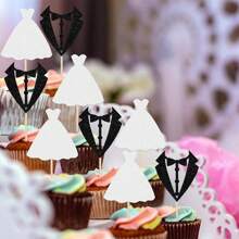 12PCS Wedding Cupcake Toppers Glitter Groom And Bride Cupcake Picks Bridal Shower Wedding Engagement Party Cake Decorations Supplies