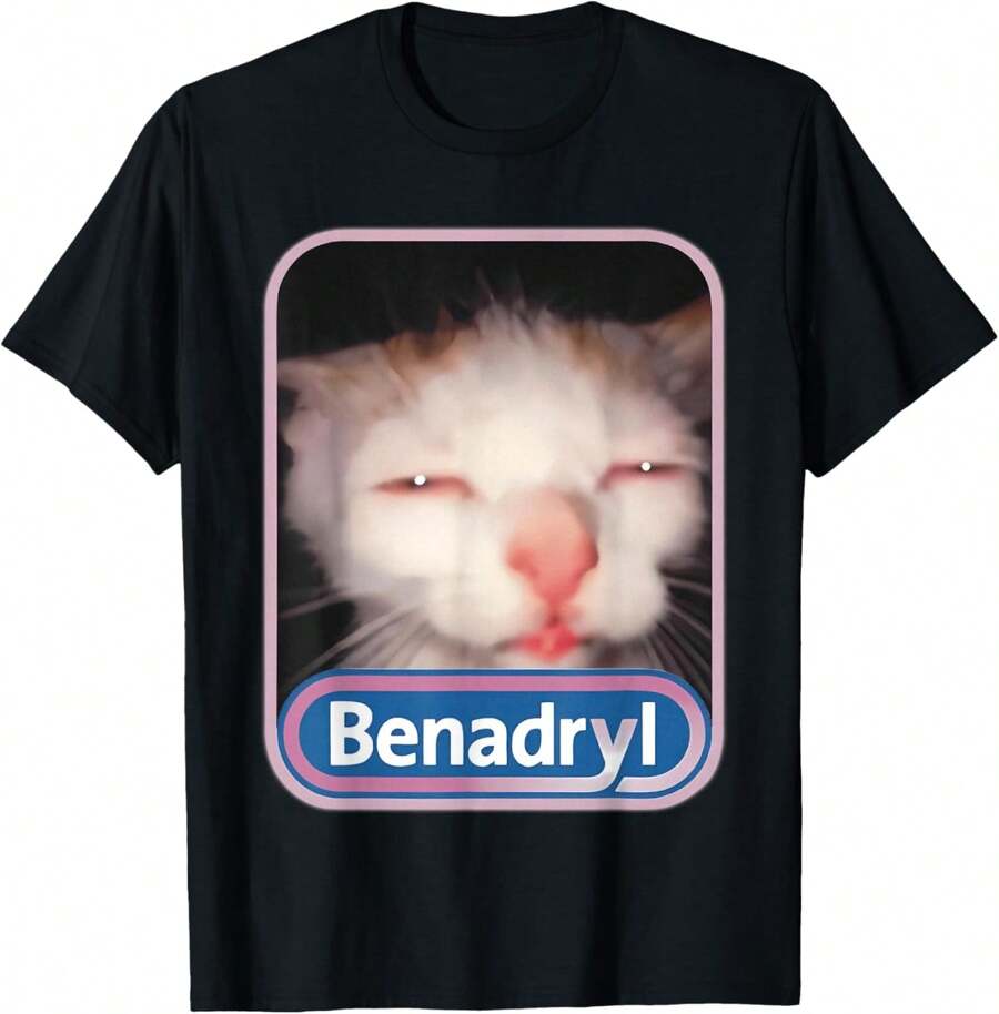 Men's Short Sleeve T-Shirt Funny T-Shirt For Men Me Asf Apple Funny Apple Face Meme Wapple T-Shirt Unisex Soft Fabric, Breathable, Comfortable Short Sleeve T-Shirts Perfect For Summer - Benadryl Meme Cat - 查看 1
