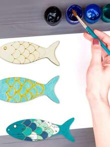 DIY Wooden 20pcs Fish Crafts With Rope - Easy-Hang, Graffiti-Ready For Marine Theme Parties & Home Decor - Multicolor - View 3