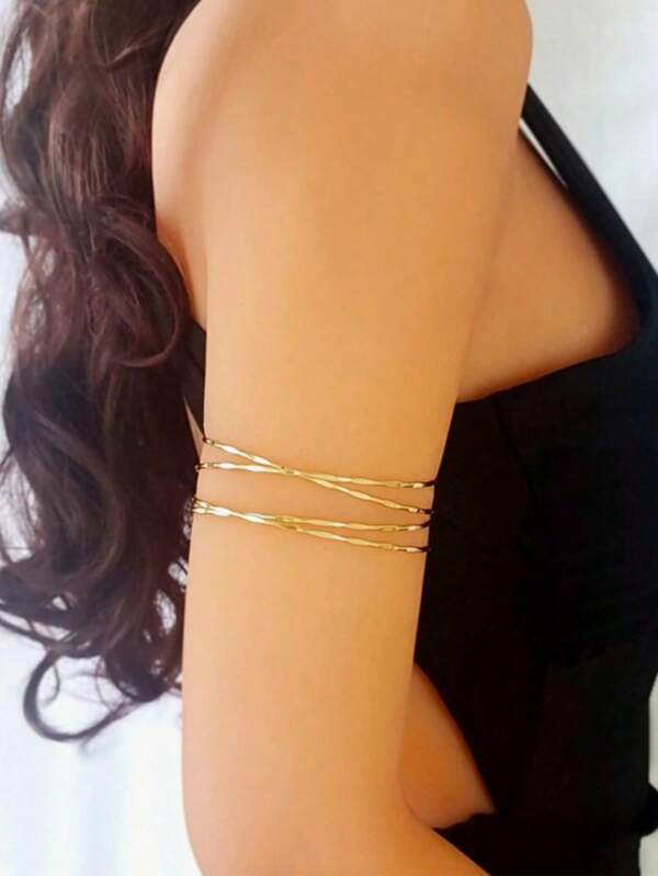 1pc Women's Minimalist Geometric Line Open Cuff Bracelet, Gold Color Jewelry For Daily Wear