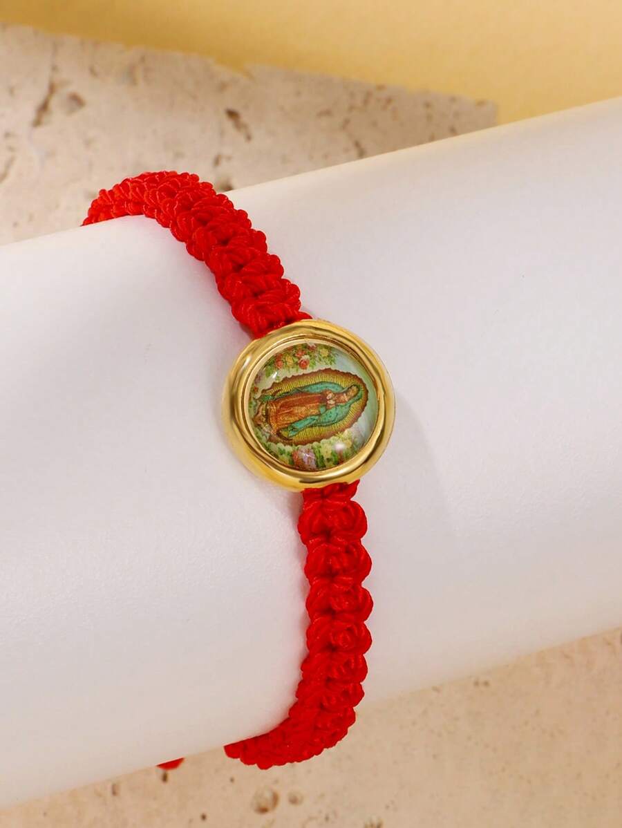 1pc Virgin Mary Guadalupe Woven Bracelet – Red Catholic Prayer Bracelet With Religious Pendant, Perfect For Party Gift And Prayer Bracelet - Red/Style 1 - View 1