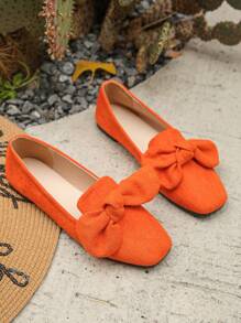 Mocasines casuales anaranjados con puntera redonda, tallas grandes para mujer, de slip-on, cómodos, con decoración de lazo, transpirables con suela blanda antideslizante, nuevo para primavera/otoño - Naranja - Ver 7