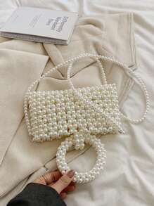 1 Pc Fashionable And Versatile Faux Pearl Material Diamond Grid Hollow Bead Mini Small Square Bag For Women's Summer Casual Mobile MINI Diamond Shaped Bag Handbag Suitable For Vacation Travel&Outdoor Leisure Shopping&Fashion Clothing Matching There Are Two Sizes To Choose From