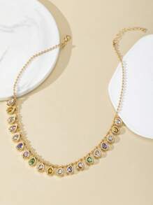 Shescity 1件时尚优雅彩色水滴形锆石项链，女士款 - N030-B - 查看 4