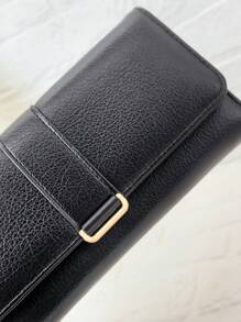 New Women's Soft PU Long Wallet, Fashion Casual Large Capacity Multi-Function Handbag Coin Purse Card Holder Document Organizer, Convenient For Carrying, Suitable As Holiday Gift - Black - View 3