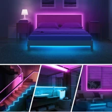 Smart LED Bedroom Strip Lights, 3.28-98.43ft RGB Color Changing Mood Light, APP + 24-Key Remote Control, Can Change Brightness And Flashing Mode, Suitable For Living Room, Bedroom, Bar, Wedding, New Year And Valentine's Day Party Decor