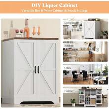 Merluxy 61" Farmhouse Bar Cabinet With 9 Wine Racks, Folding Liquor Storage, Expandable Coffee Bar Station With Drawer, Rustic White Mini Bar For Kitchen & Dining Room