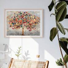 1pc, Canvas Hanging, Framed Decorative Painting, Poster, Wall Art, Tree Of Life Abstract Canvas Art Print - Modern Minimalist Art Decor Style, Bright Multi-Colored Nature Style Wall Decor, Indoor Use For Home Office, Living Room, Bedroom, Dining Room, Restaurant - Unique Gift For Tree Lovers, Great Home Decor For Spring Gifts Birthday Graduation