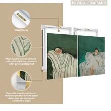 Set Of 2 Abstract People Wall Art Prints, Canvas Hangings, Posters, Wall Art, Contains Emerald Green Striped Woman Canvas Poster, Minimalist Large Art Wall Decor, Coffee Lovers Prints, Spring Decor For Living Room, Bedroom, Cafe, Bar, Office, Hallway And Home Room Decor Artwork Gifts Birthday Graduation