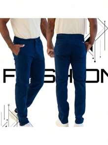 Men's Old Money Slim Fit Twill Sport Knife Pocket Pants With Premium Elastane Elegant Tailored Social Casual Trousers - 藍色 - 查看 7