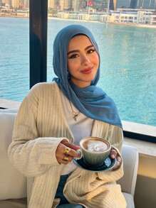 1pc Solid Color Abaya Accessories Chiffon Scarf/Hijab For Women, Suitable For Everyday Casual Wear Veiled Clothes - Blue - View 2