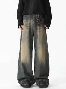 Teen Boys' Loose Fit Pocketed Wide Leg Casual Denim Jeans