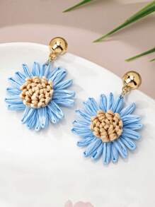 1 Pair Elegant & Romantic Raffia Flower Drop Earrings, Chic Daily And Vacation Accessory For Women