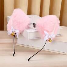 1 pièce Serre-tête oreilles de chat moelleux avec clochette de Noël et nœud papillon. Serre-tête oreilles de chat pour Noël, cosplay, fête, costume d'Halloween