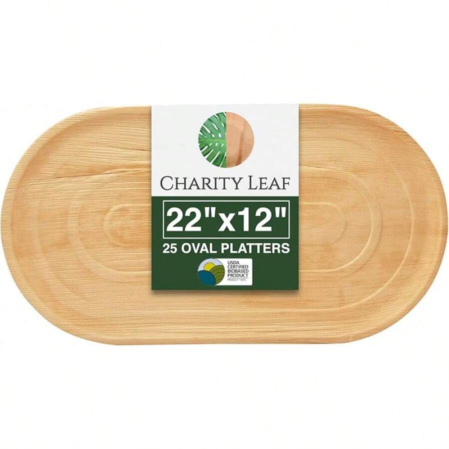 Disposable Palm Leaf 22" X 12" Trays (25 Pieces) Bamboo Like Serving Platters, Disposable Boards, Dinnerware For Weddings, Catering, Events