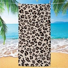 Telo da spiaggia oversize, leggero e ad asciugatura rapida in microfibra, con stampa leopardata, super morbido e anti-sabbia, adatto per piscina, spiaggia, donne, in colore nero e stampa leopardata, regalo