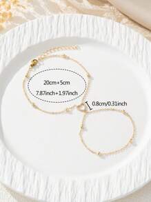 1 件简约立方氧化锆串珠链指节掸子手链，适合女性日常、约会、派对穿着、节日礼物（珠子数量随机） - 金黃色 - 查看 5