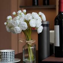 Ranunculus Artificial Flowers With Vase, 8 Pcs Faux Silk Ranunculus Flower In Vase, Small Flower Arrangements For Home Decor Indoor, Table Centerpiece. - White - View 6