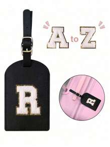 A-Z Initial Luggage Tag, TSA Approved Suitcase Tag With Privacy Cover And Name Card, Suitable For Backpacks, Travel Bags, Suitcases, Travel Essentials, Back To School, Fitness, School Supplies, Holiday Camping, Vacation Necessities, Vacation Accessories, Unisex. The A-Z Letters Make An Ideal Gift For Friends, Sisters And Mothers On Women's Day, Mother's Day. - Black - View 3