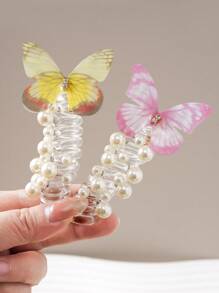 1pc/2pcs/3pcs Cute Fairy Hair Accessories, Pearl Net & Butterfly Rose Flower Spiral Hair Scrunchies, Suitable For Little Girls Braiding & Ponytail