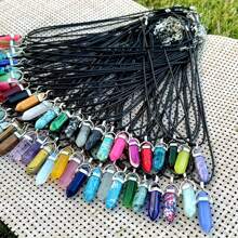 30pcs Multi-Color Crystal Pointed Chakra Pendant, Black Pu Leather Chain Necklace Jewelry, Chakra Crystal Gemstone PendantNecklace Set With Hexagonal Bullet Shaped Quartz Stones + Chain - không xác định - Xem 2